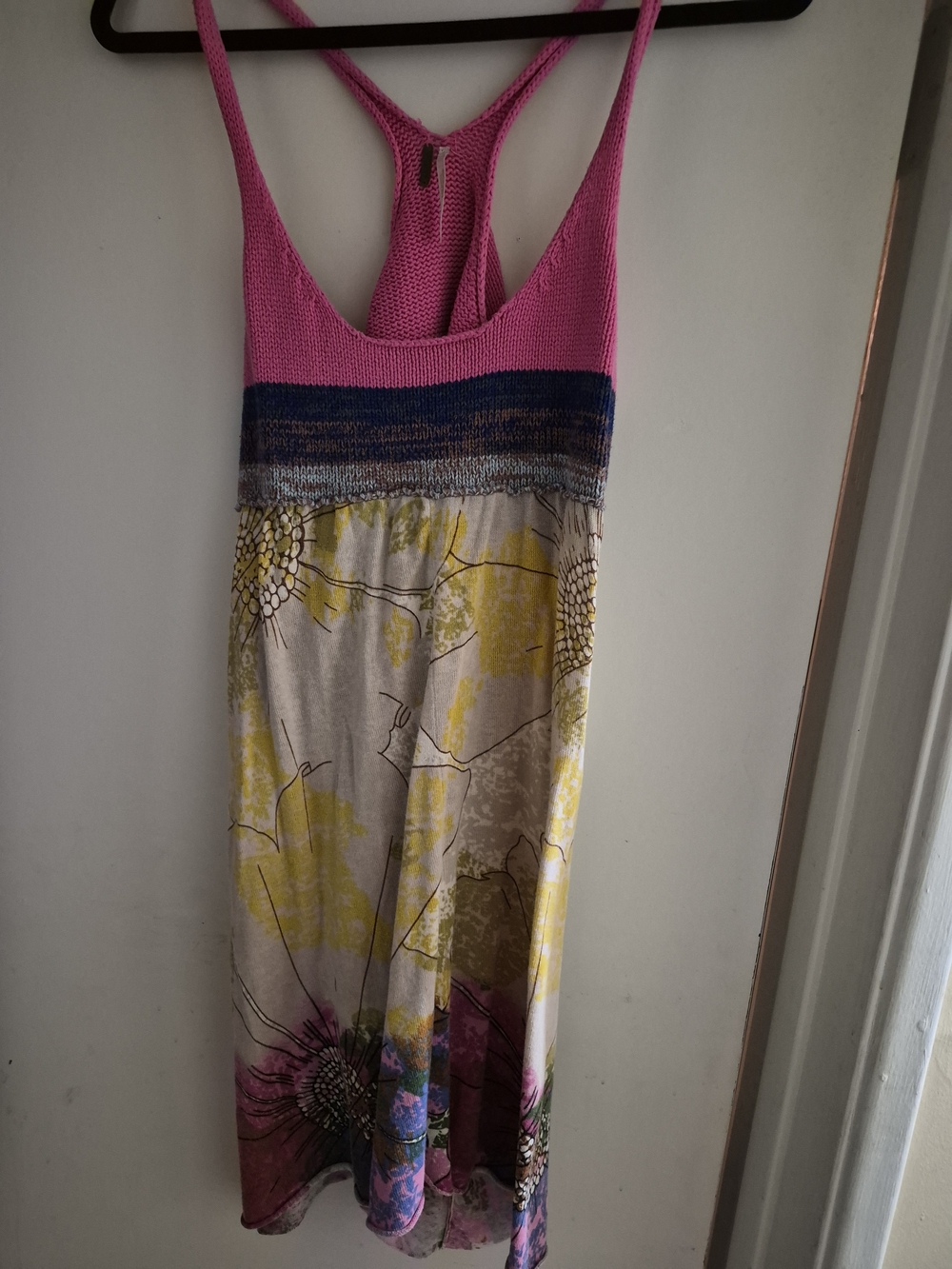 Free People Pink Knit-Top Floral Mini Dress